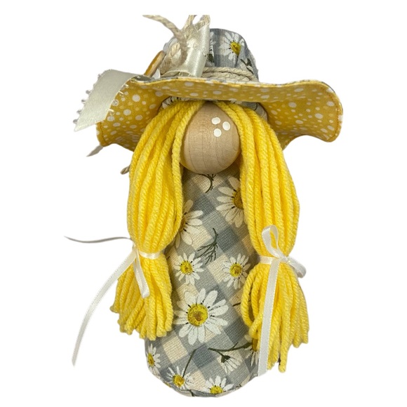 Hand Crafted Other - 🚫SOLD🚫Spring Gnome Girl Yellow Daisy Shelf Sitter Tiered Tray Decor Easter